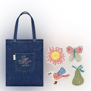 JO MALONE LONDON Embroidered Denim Tote with Monogram and Colorful Patches
